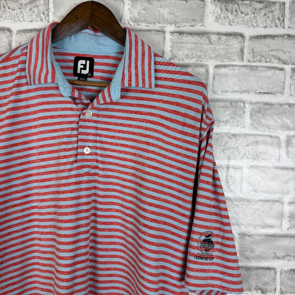 FootJoy FJ Baby Blue & Red Striped Performance Stretch Golf Polo Mens LARGE - Picture 1 of 8